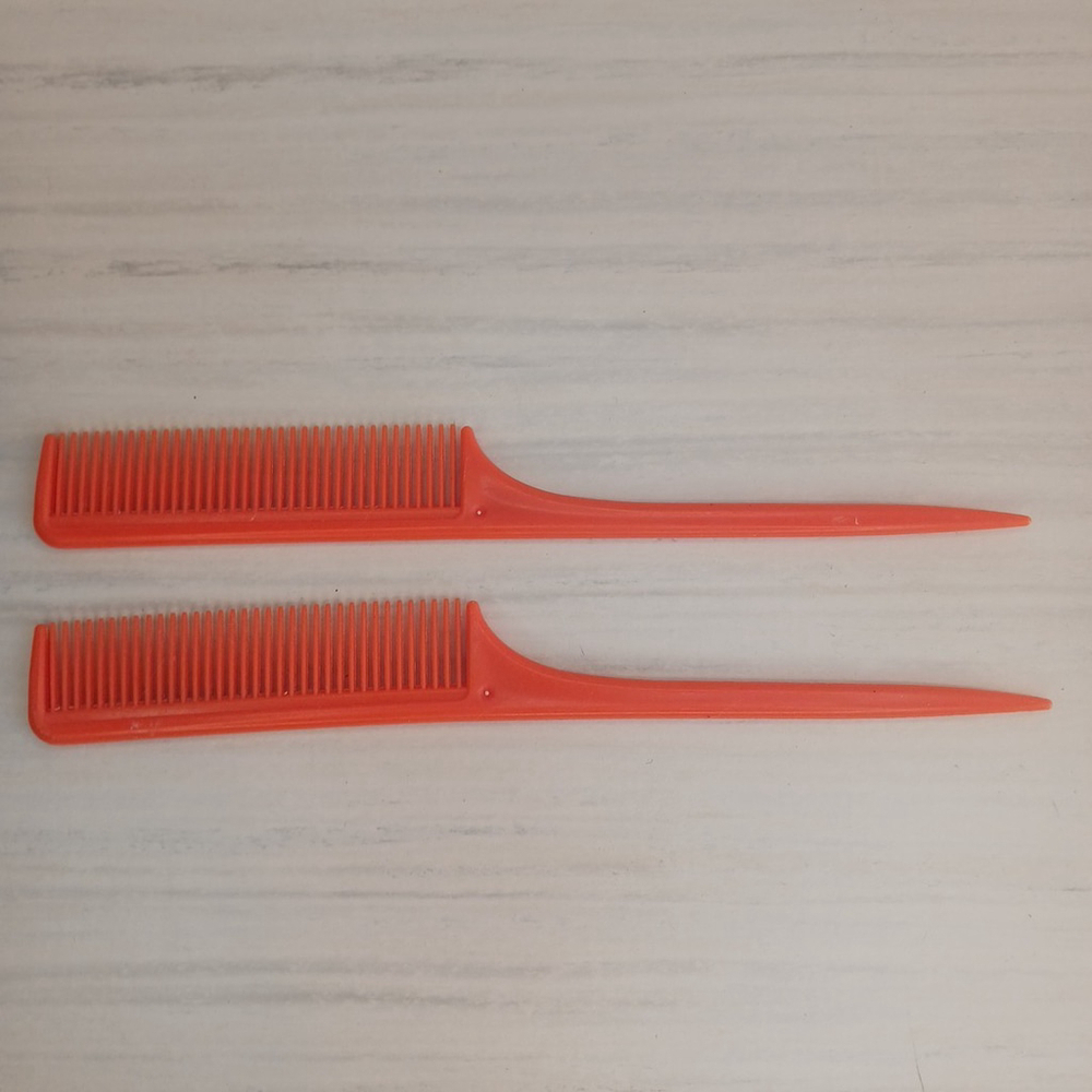 Vintage Teaser Orange Plastic Hair Styling Combs Set